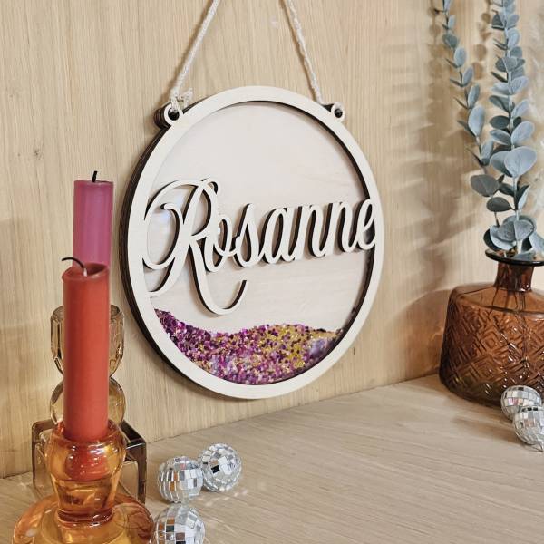 Décoration bois et paillettes personnalisée